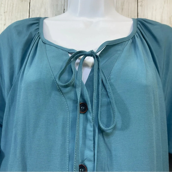 AMKOYAM Women's Puff Sleeve Tie Neck Swing Button Down Ruffle Maxi Dress… - Picture 2 of 9